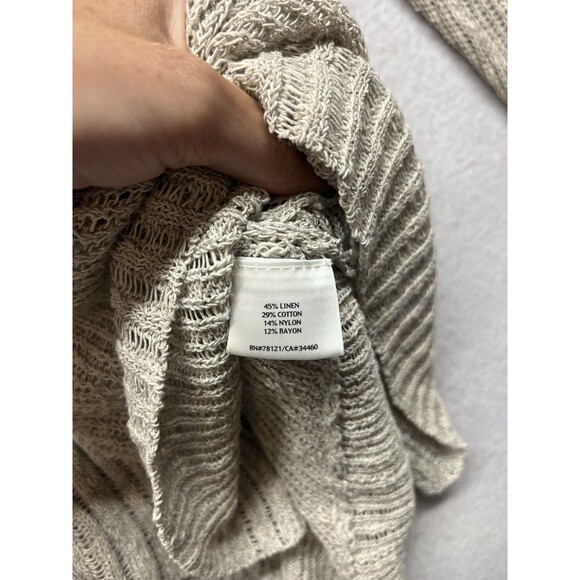 EILEEN FISHER Women's Long Sleeve V-neck Asymmetrical Linen knit Top Large Beige - Picture 3 of 4